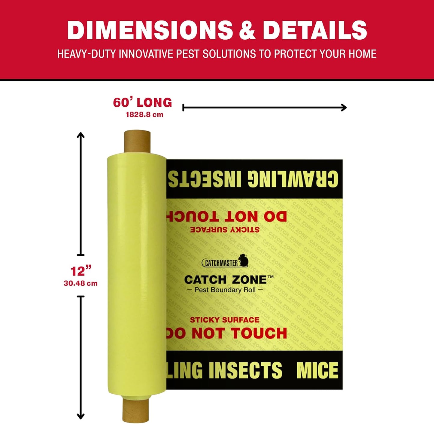 Catchmaster Catch Zone Pest Boundary Roll 1-PK 60FT, Adhesive Mouse Traps Indoor, Spider, Lizard, & Ant Sticky Traps for Crawling Insects, Pest Control Glue Traps for Warehouse, Basement, & Kitchen