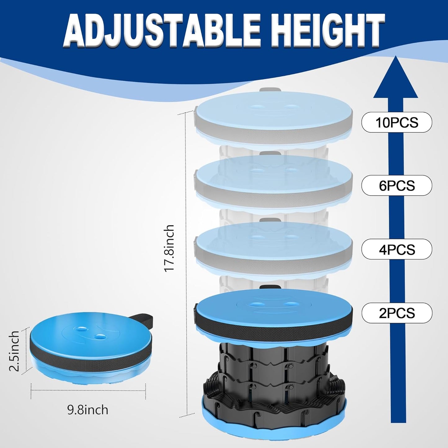 ALEVMOOM Upgraded Nylon Collapsible Stool with 500lbs Max Weight Portable Retractable Folding Telescoping Stools for Adults Chair for Outdoor Camping Fishing Hiking BBQ(Nylon Blue)