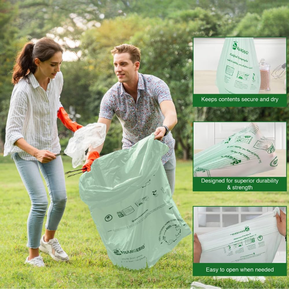 33 Gallon Home Compostable Yard Waste Bags, 40 Count, 1.1 Mil, Lawn & Leaf Bags US BPI ASTM D6400 and OK Compost Home Certified
