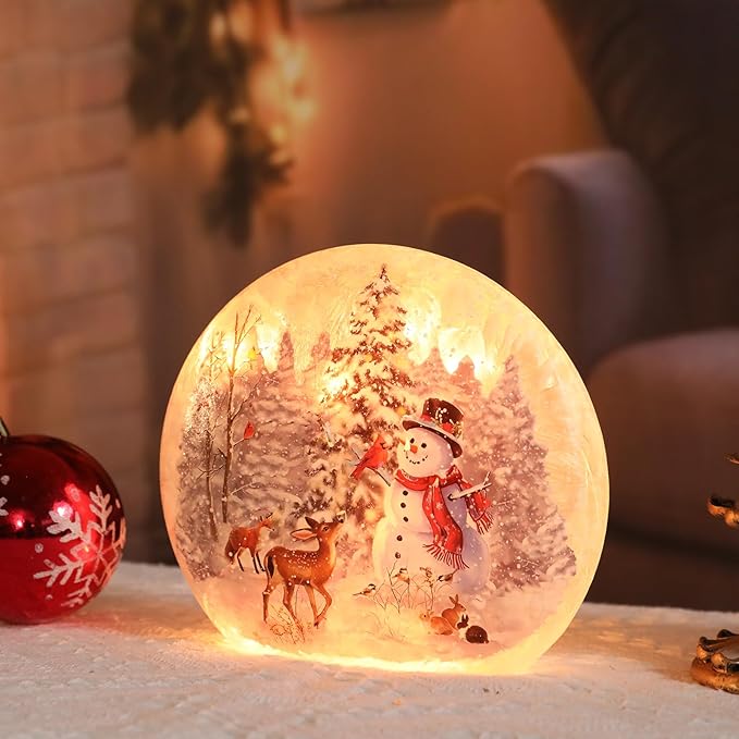 Wonder Solar Christmas Crackle Glass Ball Lights Snoman Decorations Indoor Crackle Glass LED Lighted Holiday Ball Lamp Night Lights for Christmas Holidays Seasonal Decor Lighting Decorations Indoor