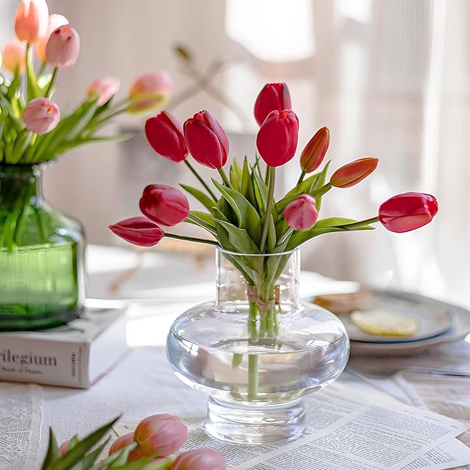 15 Pcs Hot Red Tulips Artificial Flowers Faux Tulips Real Touch Latex Fake Flower Bouquet for Spring Wedding Home Décor Centerpiece Arrangements