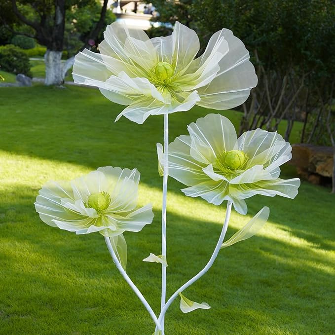 Giant Flowers for Decoration,3-Head Large Artificial Silk Flower with Standing Stems and Base for Party Banquet Wedding Reception Background Decor Home Decor (Cyan Gradient)