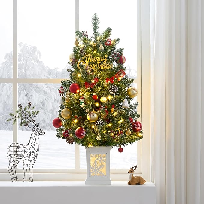 3 Ft Pre-Lit Christmas Tree, Artificial Christmas Tree with 78 Led Lights,8-Mode Battery Box,Timer Battery,Red Berry,Christmas Decoration for Home, Office,Fireside,Easy Installation