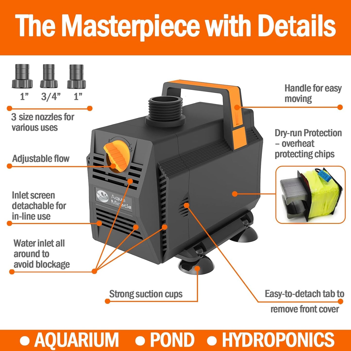 AquaMiracle 1200GPH Aquarium Water Pumps (4500L/H, 70W) Fountain Pump Pond Pump Submersible Water Pump with Flow Control for Fountain, Waterfall, Statuary, Filtration, Water feature, Hydroponics