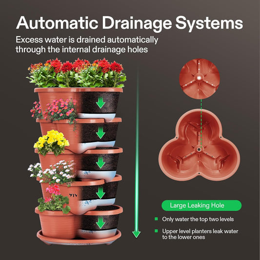 VIVOSUN 5 Tier Vertical Gardening Stackable Planter for Strawberries, Flowers, Herbs, Vegetables, Brown