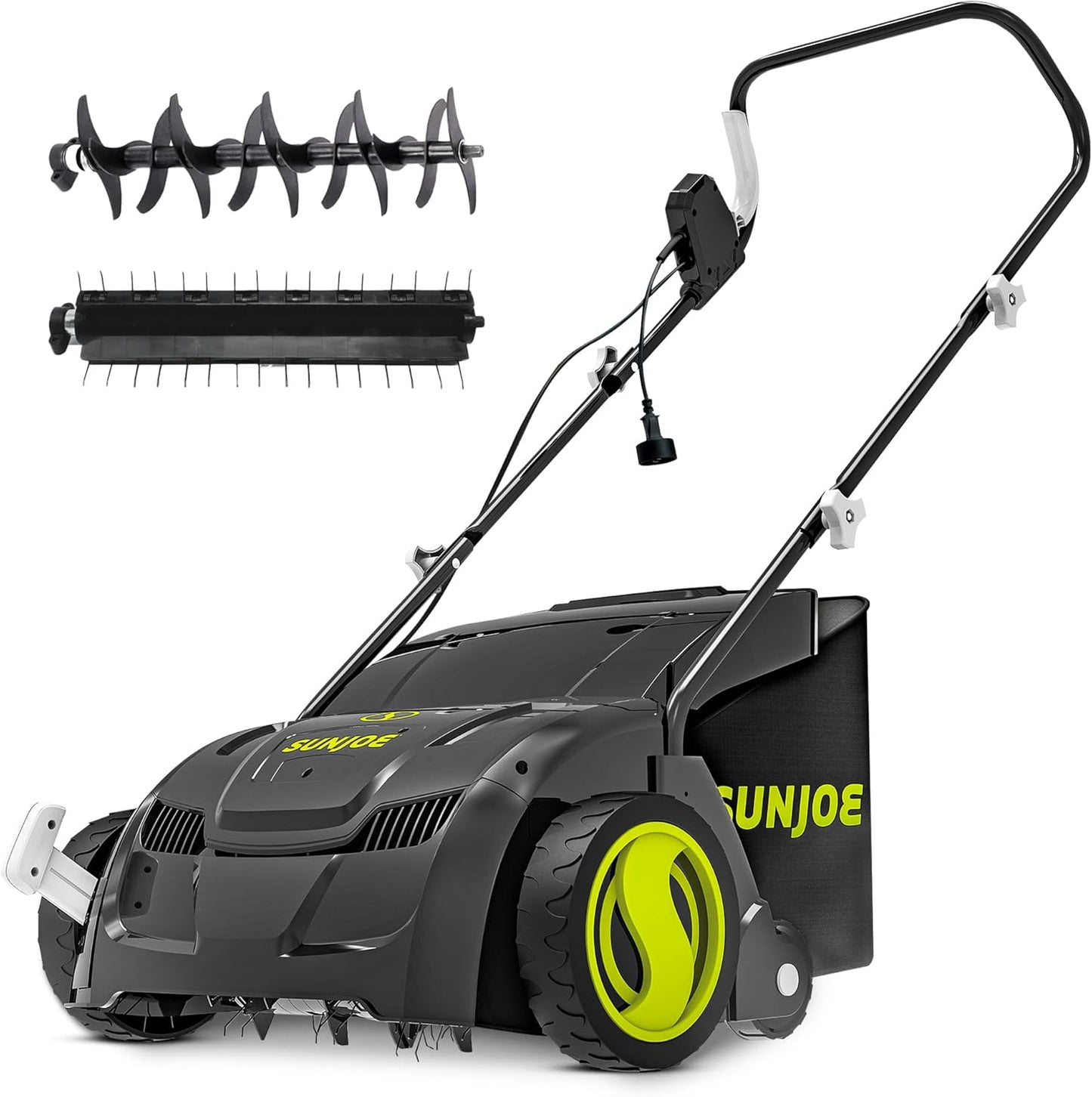 Sun Joe Electric Lawn Dethatcher & Scarifier with 8-Gal Bag, 12 Amp, 12.6 Inch, Black - Heavy Duty Gardening Machine and Equipment for Lawn, Yard, and Grass, AJ801E