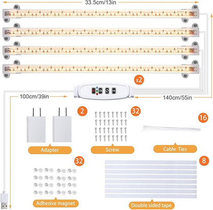 LED Plant Grow lamp, 3500K Full Spectrum Growing Light Strips for Indoor Small Plants with 3/9/12H Timer & 10 Dimmable Levels, LED Growth Light for Green House Hydroponics Succulent 2 Pack