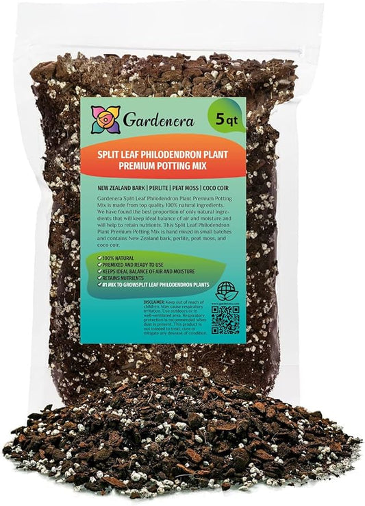 Gardenera Split Leaf Philodendron Potting Mix - Retains Moisture and Prevents Root Rot - 5 Quart