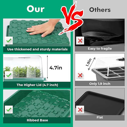 192 Cells Seed Starter Tray, 4 Packs Seed Starter Kit with Humidity Vented Domes and High Lid, Germination Kit for Indoor Greenhouse Seed Starter