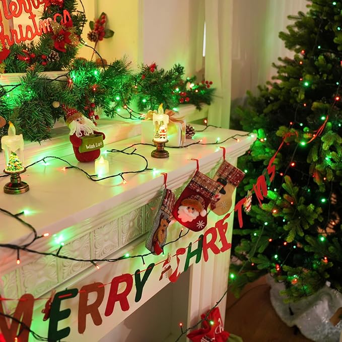 OZS Connectable Red and Green Christmas String Lights, 2Pack Total 164FT 400LED Christmas Lights for Outdoor Indoor, Plug in Tree Lights with 8 Modes, String Lights for Christmas Decorations Holiday