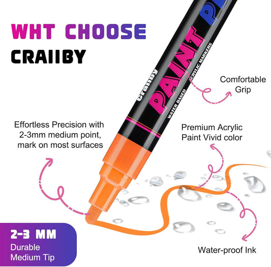 White Paint Pens Paint Markers - 12 Pack Permanent Quick Dry Waterproof Marker Pens for Rocks Wood Fabric Plastic Canvas Glass Mugs Metal Tire Stone