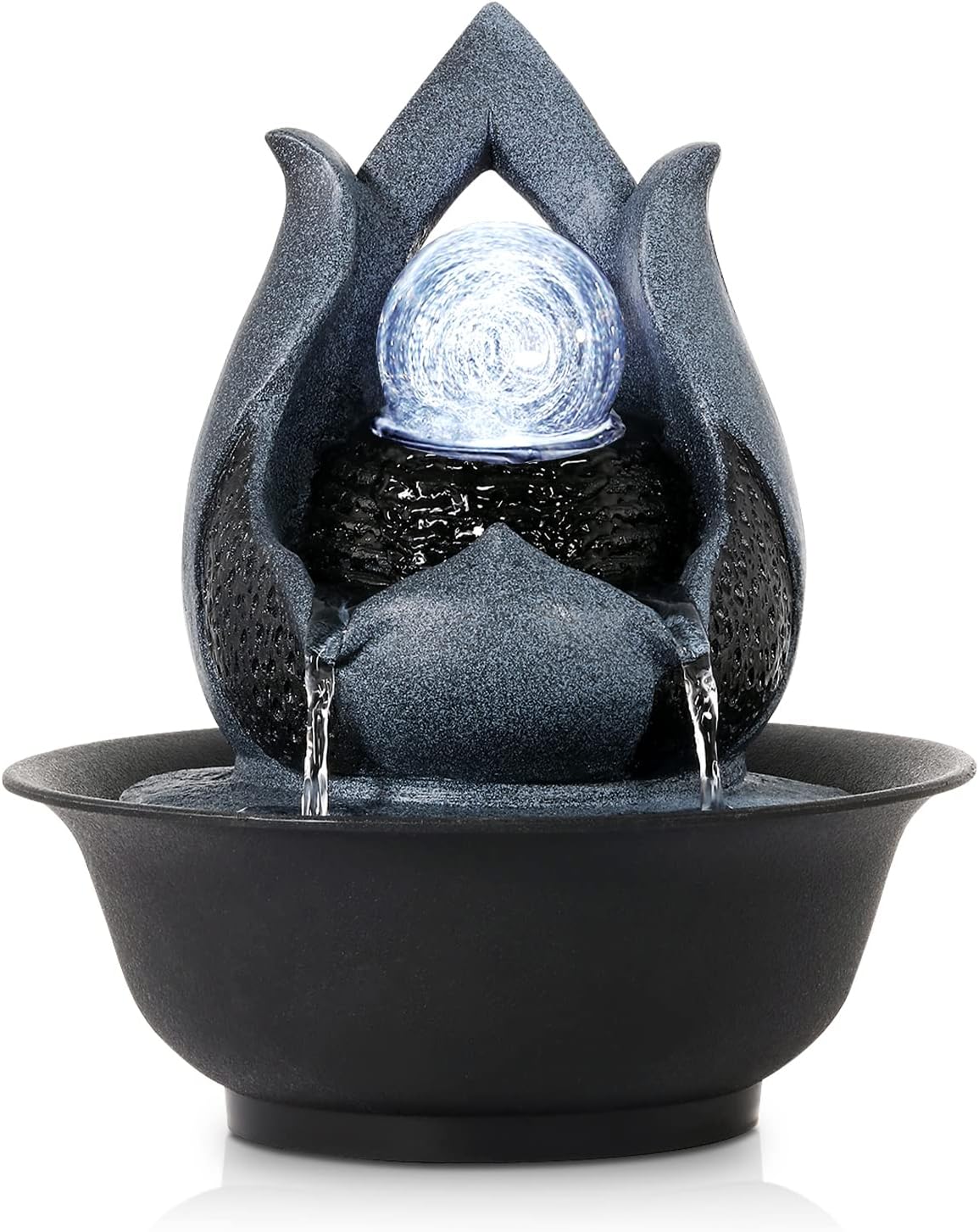 WICHEMI Indoor Water Fountain Tabletop Fountains with LED Rolling Ball, Feng Shui Zen Meditation Desktop Waterfall Fountains Calming Water Sound Relaxation Fountain for Home Bedroom Office (Style 12)