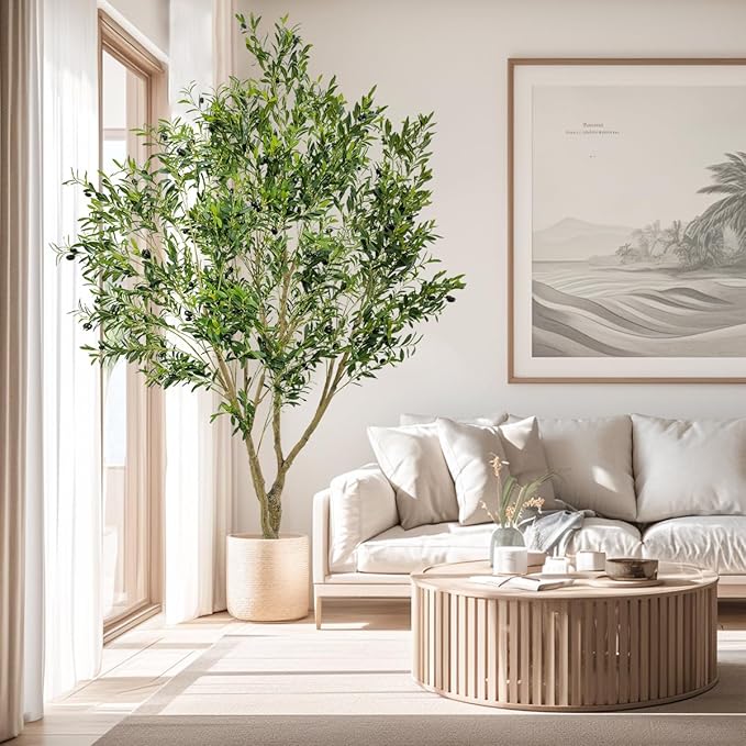Artificial Tree Faux Olive Tree 8ft Tall Fake Olive Plant in Pot Fake Silk Tree Faux Plants Indoor