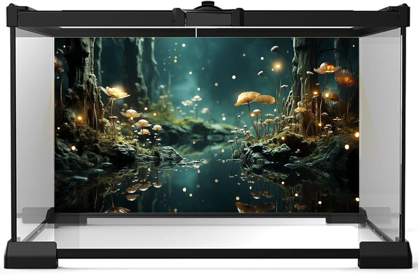 Fantasy Aquarium Background Rock Flowers Tranquil Water Scene Terrarium Backdrop Fantasy Lights Fish Tank Background Reptile Habitat Backdrop Aquarium Poster Wallpaper Decor Vinyl 48x20in