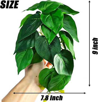 Woyrise Reptile Plants, Terrarium Hanging Plant Vines, Artificial Leaves with Suction Cup, Bearded Dragon Tank Accessories for Gecko Lizard Snake Frog Tortoise Decorations - Epipremnum aureum