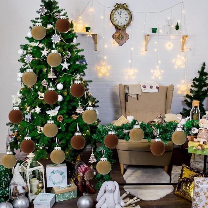 YUJUN 12 PCS Christmas Large Velvet Balls Ornaments 3.14In Shatterproof Tree Hanging Plastic Ball Set Xmas Bulk Flocked Ornaments for Christmas Tree Home Party Wreath Decorations