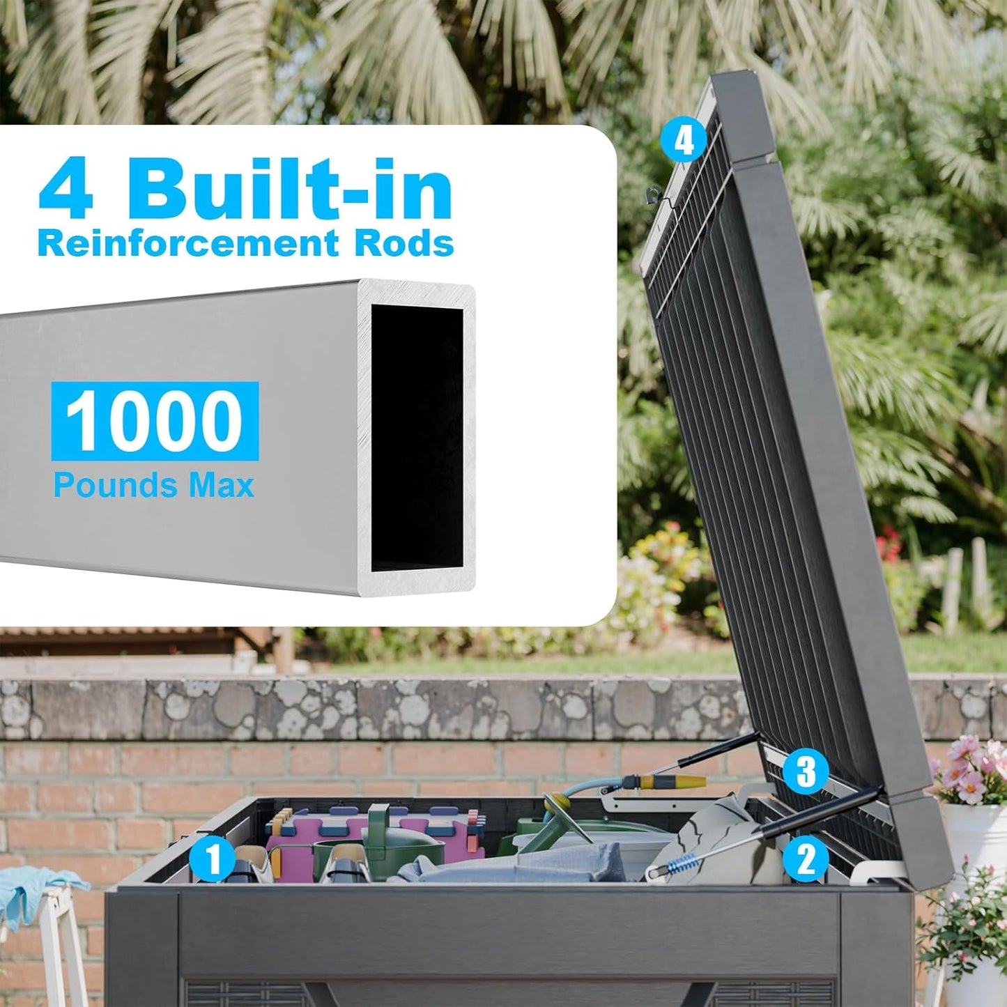 260 Gallon Waterproof Outdoor Storage Box,Large Resin Deck Box,Lockable Outside Storage Box Container for Patio Furniure,Garden,Tools (260 Gallon,Black)