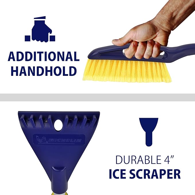 Michelin Snow Brush for Car Windshield (Pack of 2) – 25" Heavy Duty Snow Remover with Ice Scraper, Ergonomic Foam Grip, Power Scraping Handle, Lightweight Aluminum Shaft for Car, SUV, Truck, Van