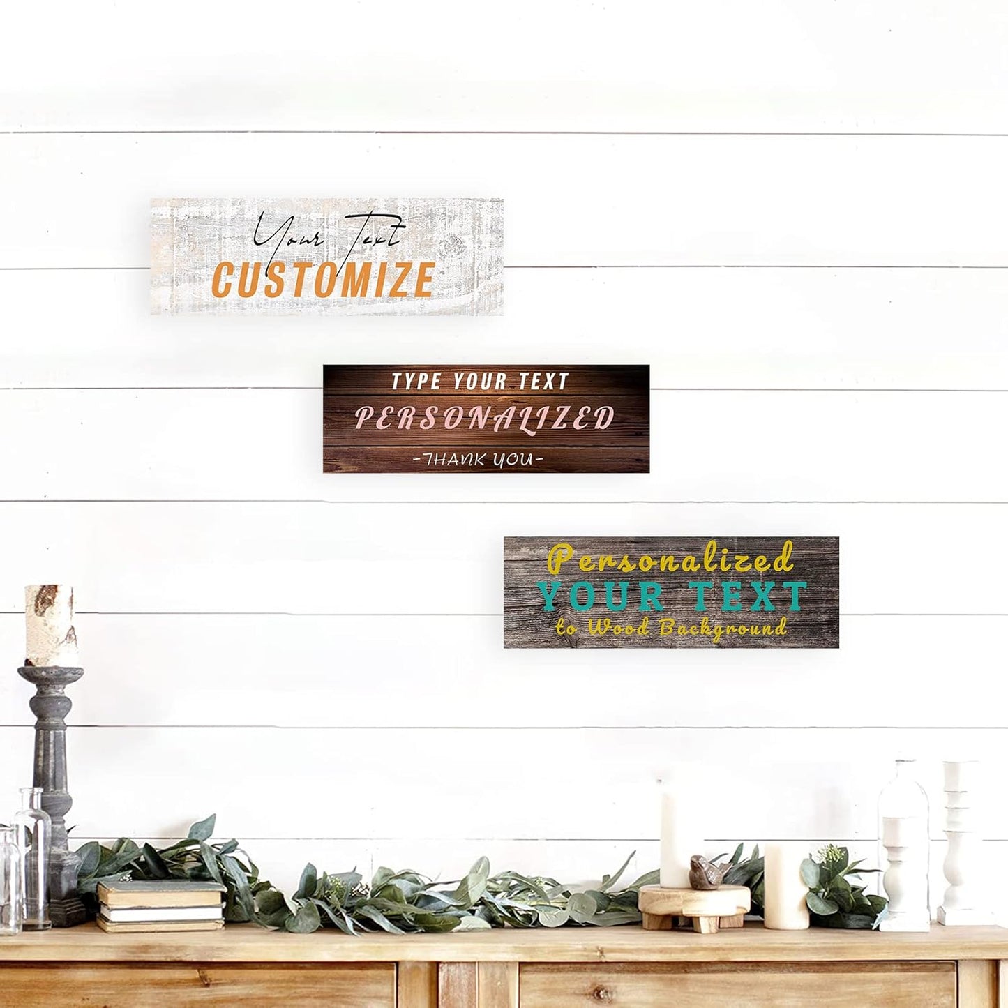 Custom Text Canvas Wall Art Print Personalized Quotes Wall Decor Customized Wooden Background Signs Plaques Rustic Home Decorations (5x15inch)