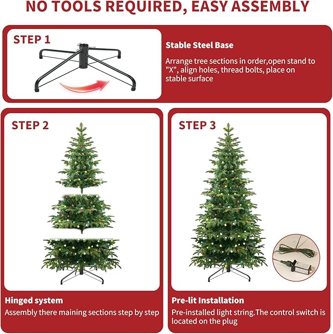 5FT Christmas Tree with LED Lights Pre-Lit, Premium Artificial Christmas Tree with String Lights, Decorated Xmas Tree with Metal Stands for Indoor Seasonal Holiday Home Office Party, ETL Listed
