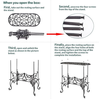 Sungmor Heavy Duty Cast Iron Potted Plant Stand Garden Table - 22.6IN. 1 Tier Metal Stands - Decorative & Vintage Style Indoor Outdoor Corner Shelf for Planters Vases Lanterns Ornaments Books and More