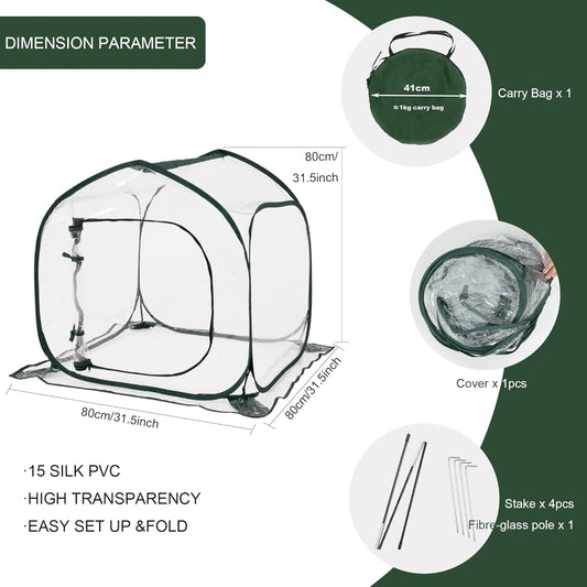 Mini Transparent Pop Up Greenhouse for Indoor and Outdoor Backyard Gardens - Portable Large Space and Durable
