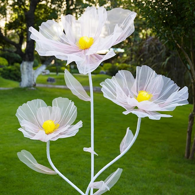 Giant Flowers for Decoration,3-Head Large Artificial Silk Flower with Standing Stems and Base for Party Banquet Wedding Reception Background Decor Home Decor (Pink Gradient)