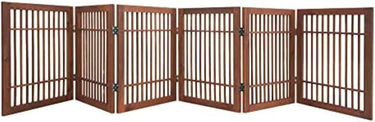 Pet Dog Gate Strong and Durable Freestanding Folding Acacia Hardwood Portable Wooden Fence Indoors or Outdoors by Urnporium (Brown Pet Gate, 6 Panel 24" Tall)