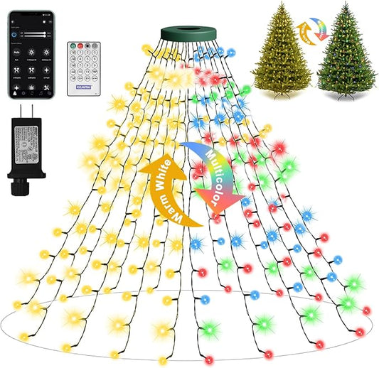 Smart Christmas Tree Lights with Ring,6.6ft 16 Lines String Light,400 LED Fairy Light,APP Control Music Sync LED Lights for 4-10ft Indoor and Outdoor Christmas Tree Decoration(Warm White & Multicolor)