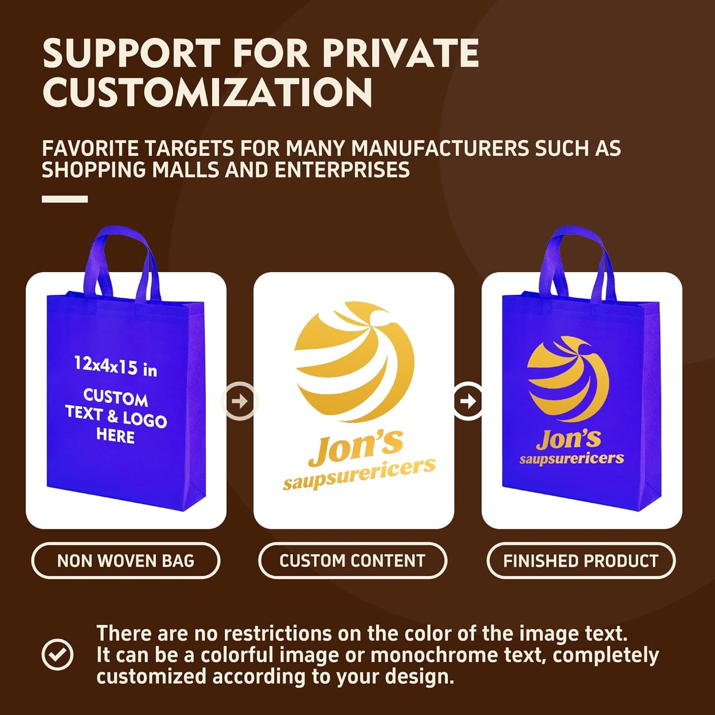 YEEHAW Custom Tote Bags 100pcs, White Custom Non-woven Tote Bag with Logo, Reusable Bags with Durable Handle, Ideal for Grocery Shopping, Gifts Wrapping & Travel