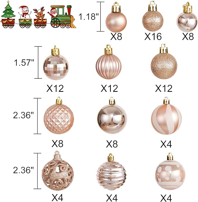 100PCS Shatterproof Christmas Tree Ball Ornaments, Assorted Baubles Set with Glitter - For Holiday Decor