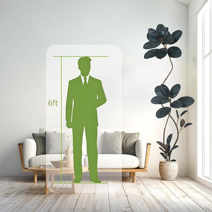 Artificial Rubber Tree Plant, 78 Inch Indoor Tree, Black with Round Planter, All Season Home Decor (Black,6.5ft)