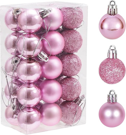 30ct Christmas Ball Ornaments, 1.18" Shatterproof Tree Decorations, Perfect Hanging Ball for Indoor/Outdoor Holiday Party Decor (Pink)