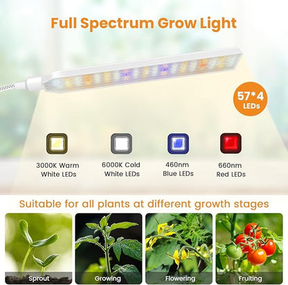 Grow Lights for Indoor Plants, 4-Head Full Specturm Plant Grow Light with 4/8/12/16H Timer, 3 Color Modes, 5 Brightness, 24-68.7in Height Adjustable Floor Growing Lamp for Tall Large Plants