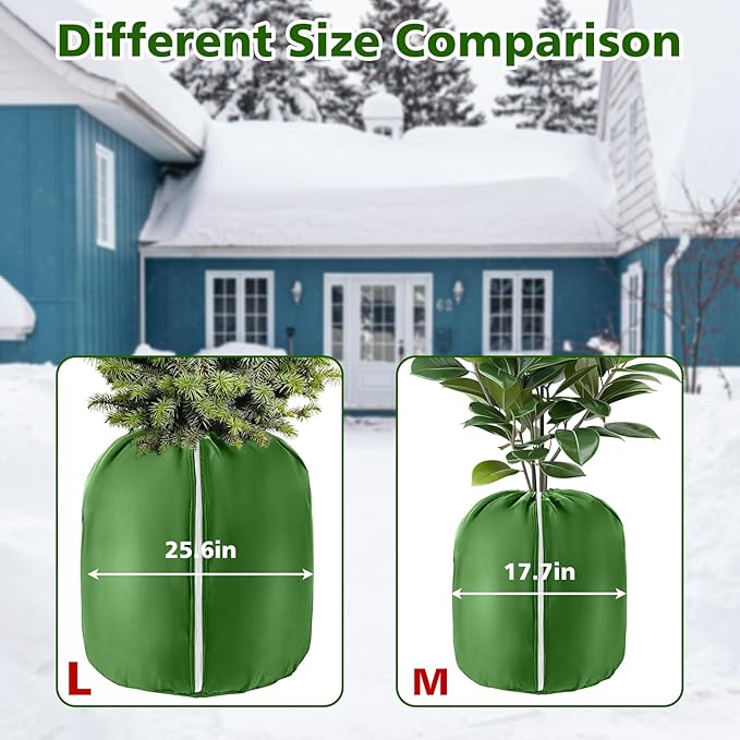 2 Pcs Plant Pot Covers for Winter Potted Plant Freeze Protection Cover Frost Jacket with Zipper Drawstring to Keep Outdoor Plants Flowers Shrubs Trees Warm (17.7" D x 19.7" H - Green)