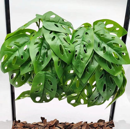 Reptile Plants for Terrarium Decor, Amphibian Habitat Decor, Reptile Tank Accessories, Artificial Hanging Plants with Suction Cup-2 Packs (Swiss Cheese)