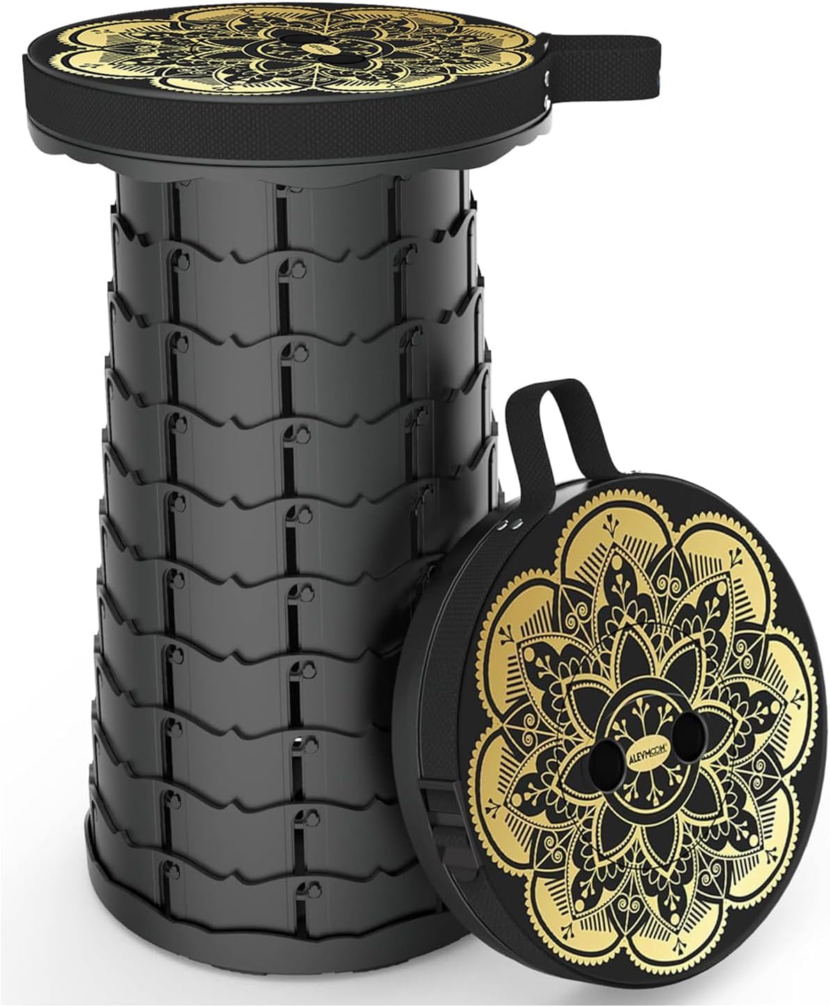 ALEVMOOM Upgraded Portable Collapsible Folding Stool Retractable Telescoping Stool for Adults Sturdy Capacity 440lbs Camping Chair for Outdoor Hiking Garden BBQ