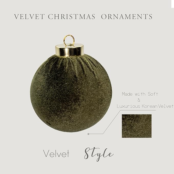 18PCS Green Velvet Christmas Ornaments Set – Large Flocked Shatterproof Baubles for Xmas Tree Decoration, Hanging Ornaments for Holiday & Home Décor (Green, 3 Inch / 8 cm)