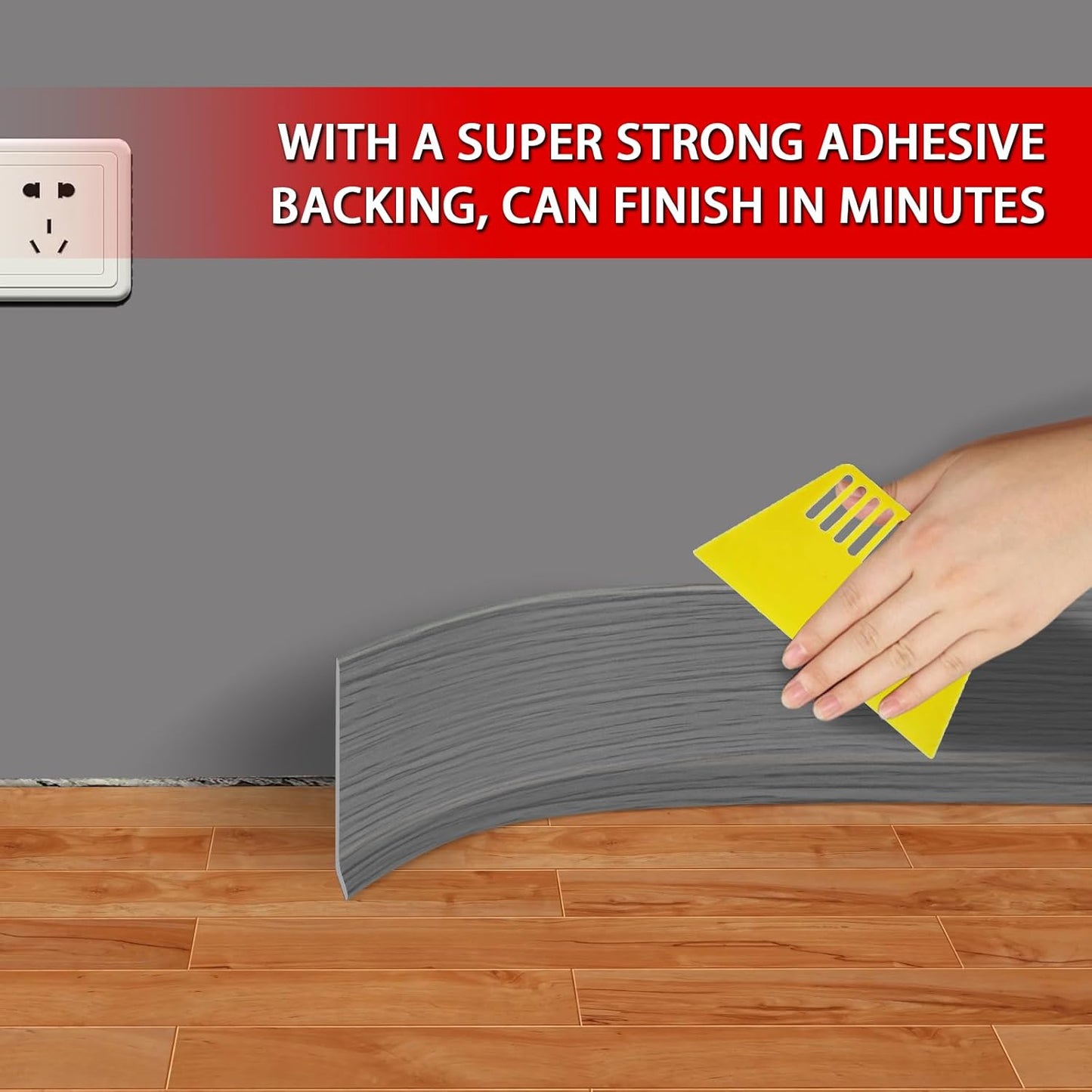 Vinyl Wall Base Baseboard Molding Trim 6" Flexible Self Adhesive Rubber Wall Base Moulding Trim Peel and Stick Design, 6 Inch x 40 Feet, Medium Grey Wood