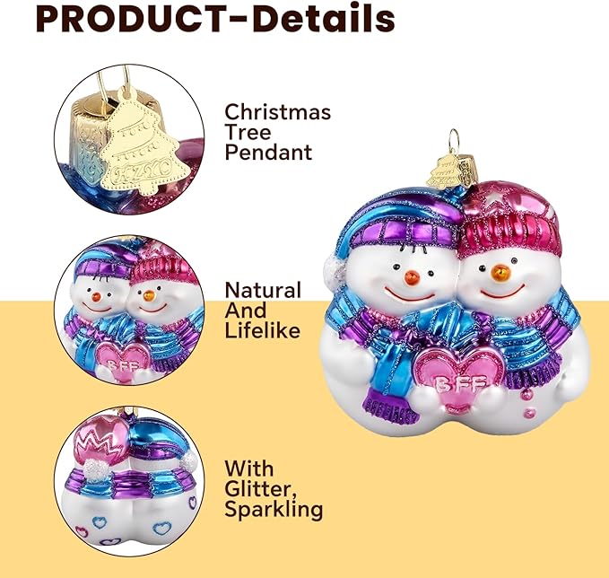 Snowman Christmas Tree Ornaments,Hand-Blown Glass Ornaments for Tree, Friendship Snowman Collection Hanging Ornaments, Christmas Decorations for Holiday Birthday Party Daily Home Gifts