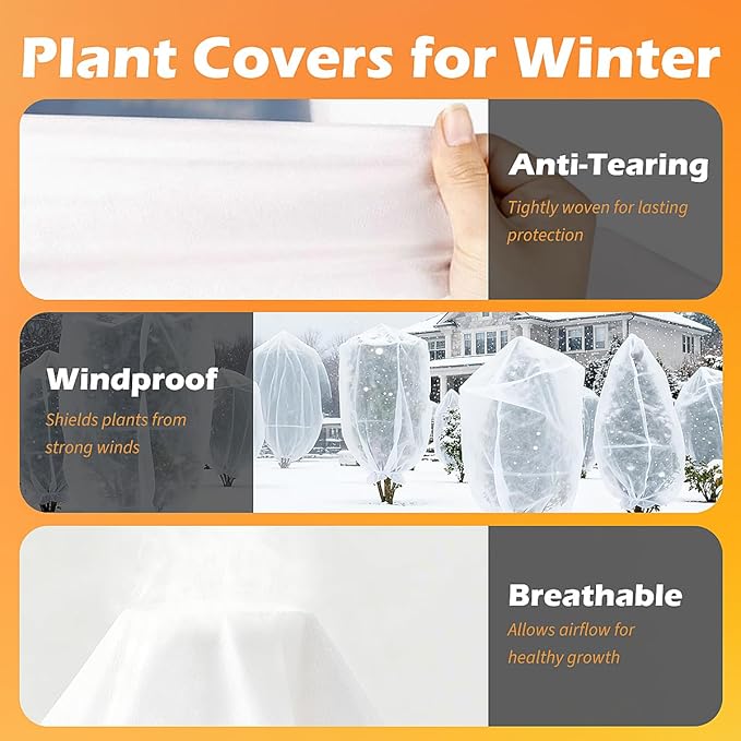 Agfabric Plant Covers Freeze Protection 72"x72"x12" 0.9oz Freeze Cloths for Plants,Plant Frost Protection Covers Drawstring Bags Shrub Jacket,White