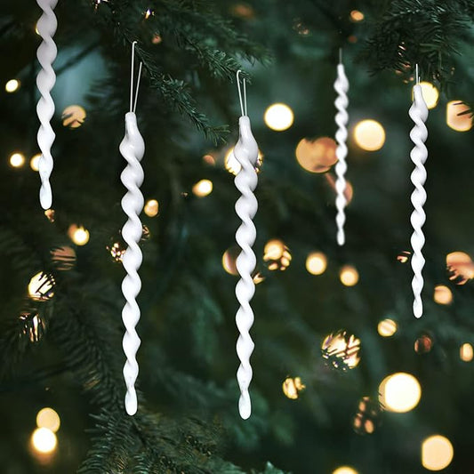 AMS Christmas Sparkling Glitter Icicle Ornaments 30 PCS Acrylic Icicles Ornament Set for Christmas Tree New Year Party Decorations Supplies(5.3''/13.5cm, Ivory White)