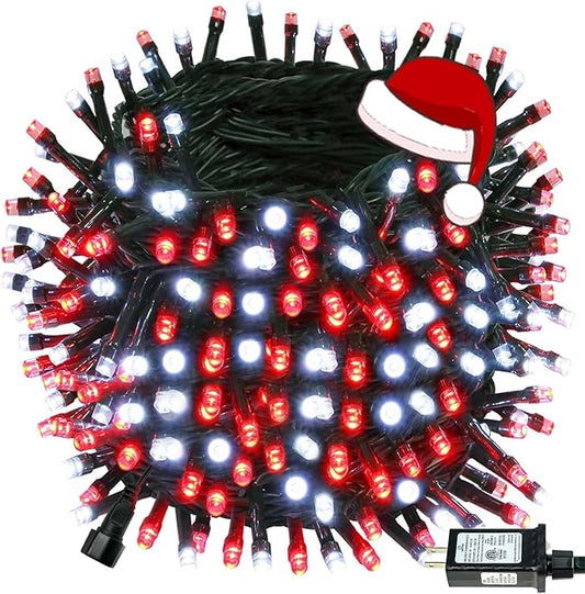 Connectable 240LED 88Ft 13Modes Christmas String Lights Outdoor Indoor | Extendable Green Wire Red & White Christmas Tree Lights with Timer | Twinkle Fairy Light Plug in for Xmas Tree (Red & White)
