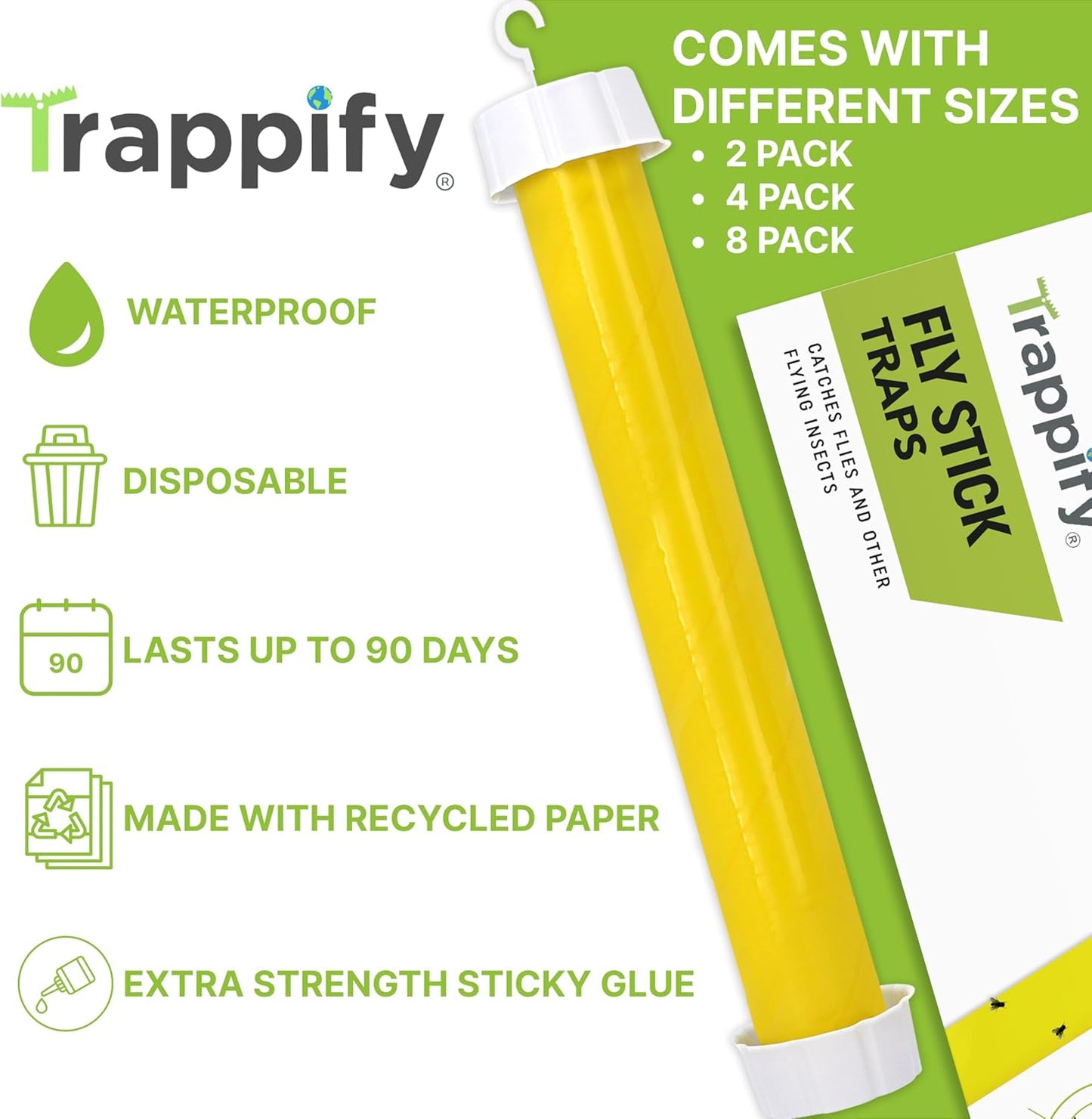 Trappify Hanging Fly Traps Outdoor: Fruit Fly Traps for Indoors | Gnat Trap | Gnat Traps for House Indoor | Fly Trap Indoor - Disposable Sticky Fly Trap for Indoor House Pest Control (4 Pack)