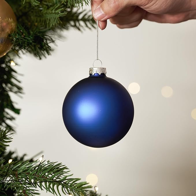 DN DECONATION Christmas Balls Decor Set of 9, Blue Glass Christmas Tree Hanging Ball Ornaments, 3.14” Xmas Tree Decorative Ornaments for Home Holiday Party Decor Winter Gifts Indoor