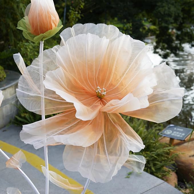 Giant Flowers for Decoration,Large Fake Flower with Standing Stems and Base,Big Artificial Flowers for Home Decor,Wedding Background Decor,Shop Window Display,Banquet,Garden Party (Champagne)