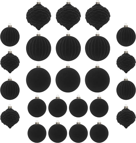 KI Store Black Velvet Christmas Balls 25pcs Flocked Christmas Tree Ornaments for Xmas Holiday Hanging Decor