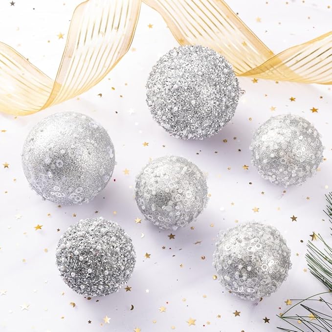 12CT Christmas Ball Ornaments, Silver Christmas Ball Decorations Shatterproof Plastic Hanging Pearl Balls for Holiday Party(70mm/2.76")