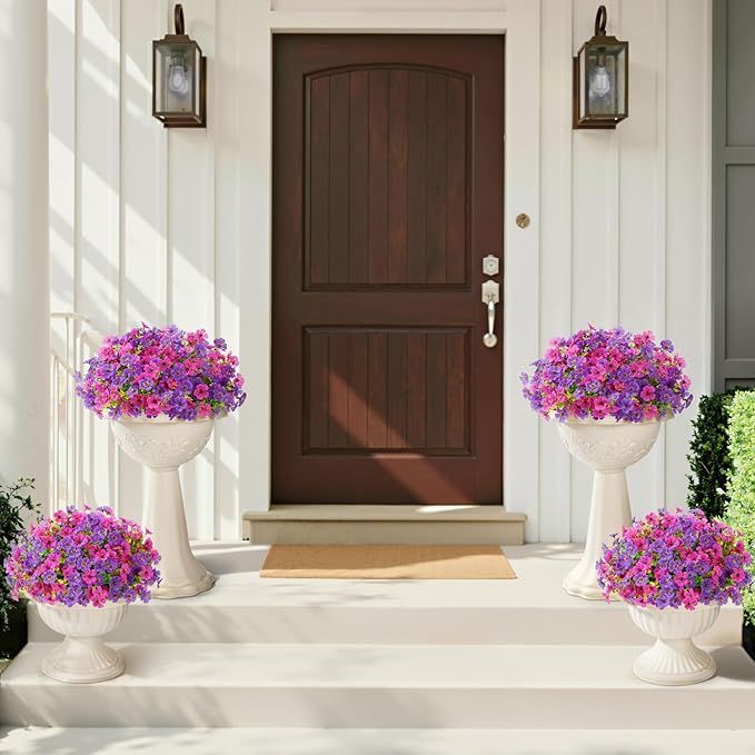 Lifewit Artificial Flowers for Outdoor Indoor, 24 Bundles Plastic Fake Flowers Daisy with Eucalyptus Leaves for Home Garden Decor, Porch, Window Box(Mix for Fuchsia Purple)