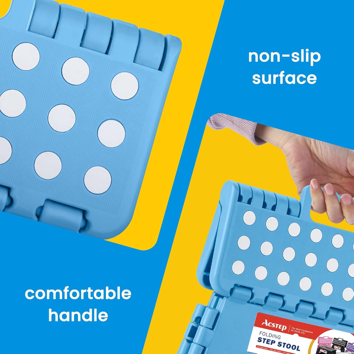 ACSTEP Folding Step Stool for Adults 11 Height Lightweight Plastic Stepping Stool Foldable Step Stool Hold up to 300lbs Non Slip Collapsible Stool Blue